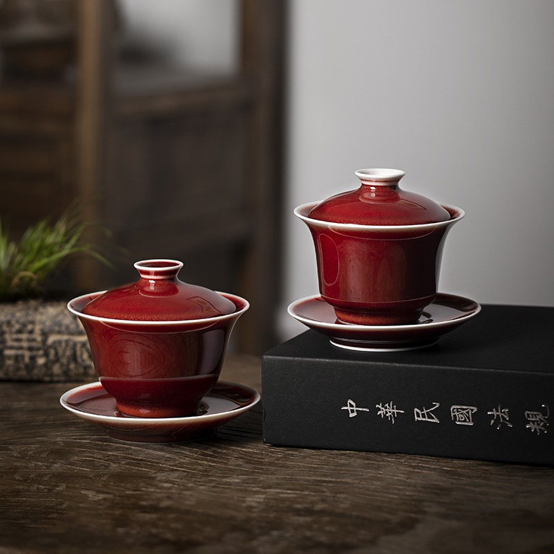 Jingdezhen all hand ruby red glaze tureen tea bowl home only three tureen kung fu tea tea ready to tea cups