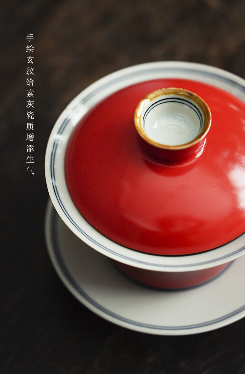 Cloud tureen ore color art of jingdezhen ceramics glaze tea coral red tureen three bowls of kung fu tea set