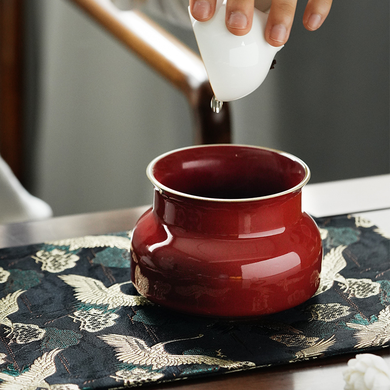 Cloud art of jingdezhen undressed ore glaze cowpea red in hot water to wash the bucket water jar writing brush washer built hydrological fitting