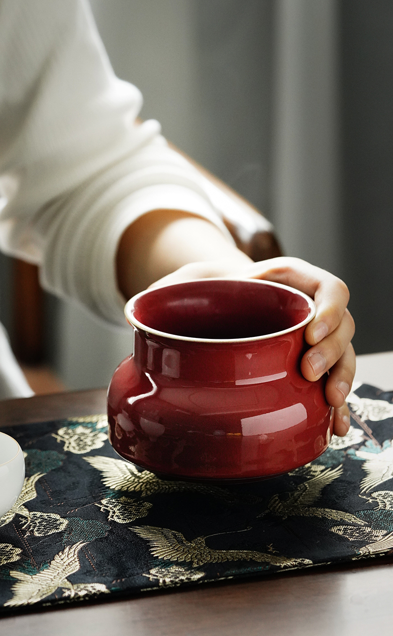 Cloud art of jingdezhen undressed ore glaze cowpea red in hot water to wash the bucket water jar writing brush washer built hydrological fitting