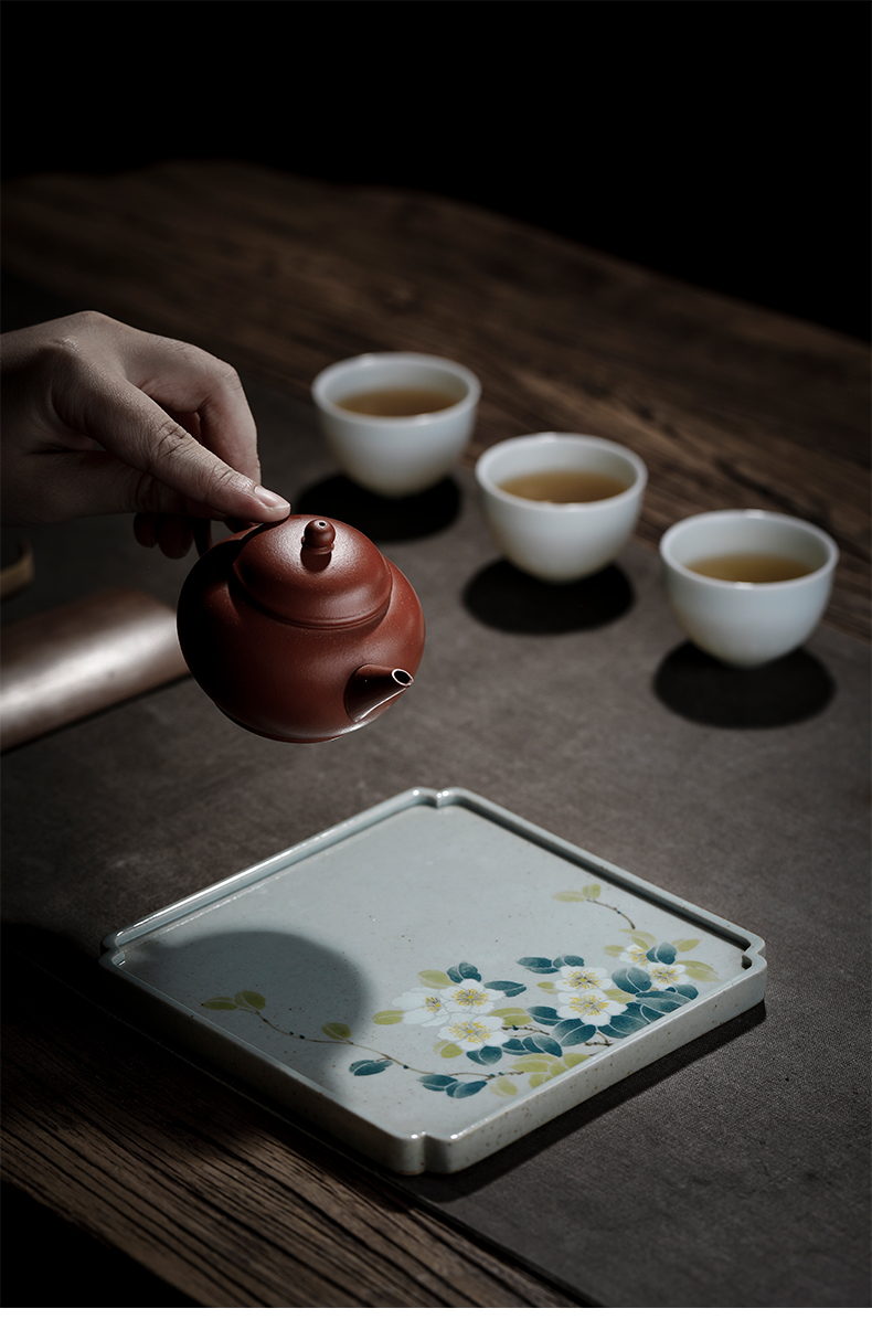Cloud art of jingdezhen blue and white flower pot of hand - made of bearing pot holder, pot pad bearing cup tea tea tray was dry mercifully kung fu tea set