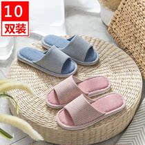 10 pairs of linen and cotton slippers for guests indoor home guests portable men and women thick soles summer