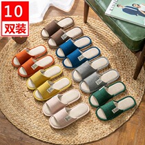 10 Double Clothing Wholesale Hospitality Cotton Fabric Linen Slippers Women Interior All Season Home Silent Home Anti Slip Spring Autumn Male Summer