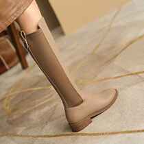 Elastic long cylinder boot female though knee-thin skinny boots 2021 Autumn winter new coarse heel boots genuine leather slim high cylinder boots