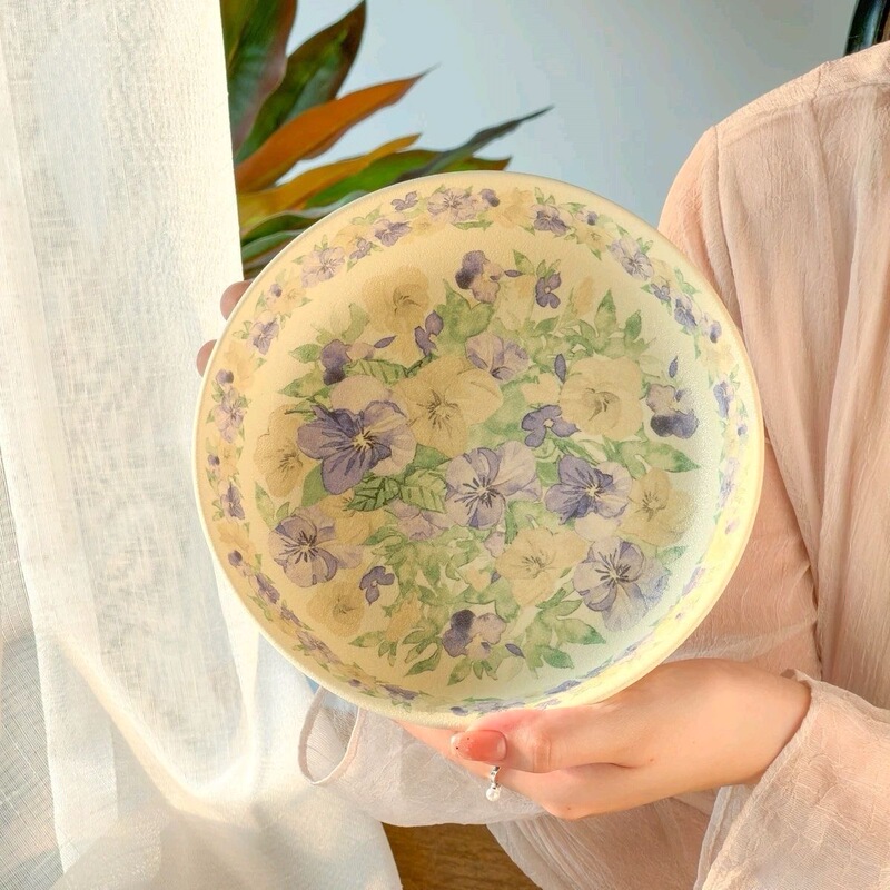 Huadian Chunye Huajin Ceramic Tableware Bowls and Plates for Home Use, Including Dishes, Chopsticks, Spoons, Soup Plates, Underglaze Colored Bowls, Soup Bowls, and Matte Finish