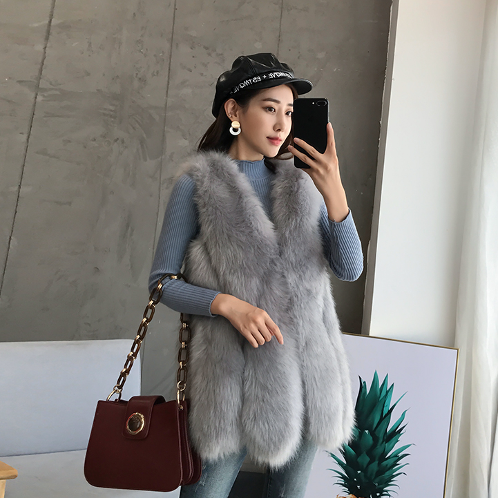 2018 thu đông mới áo vest lông nữ dài phần giả lông cáo Mỏng mỏng lông dày vest hoang dã áo dạ ép lông cừu