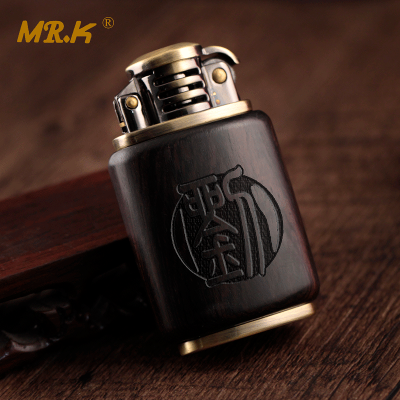 Personality Customize Old Nine Doors Narrow Machine Black Sandalwood Kerosene Lighter Whole Material Hollowed Out Creativity Windproof Gift Boutique