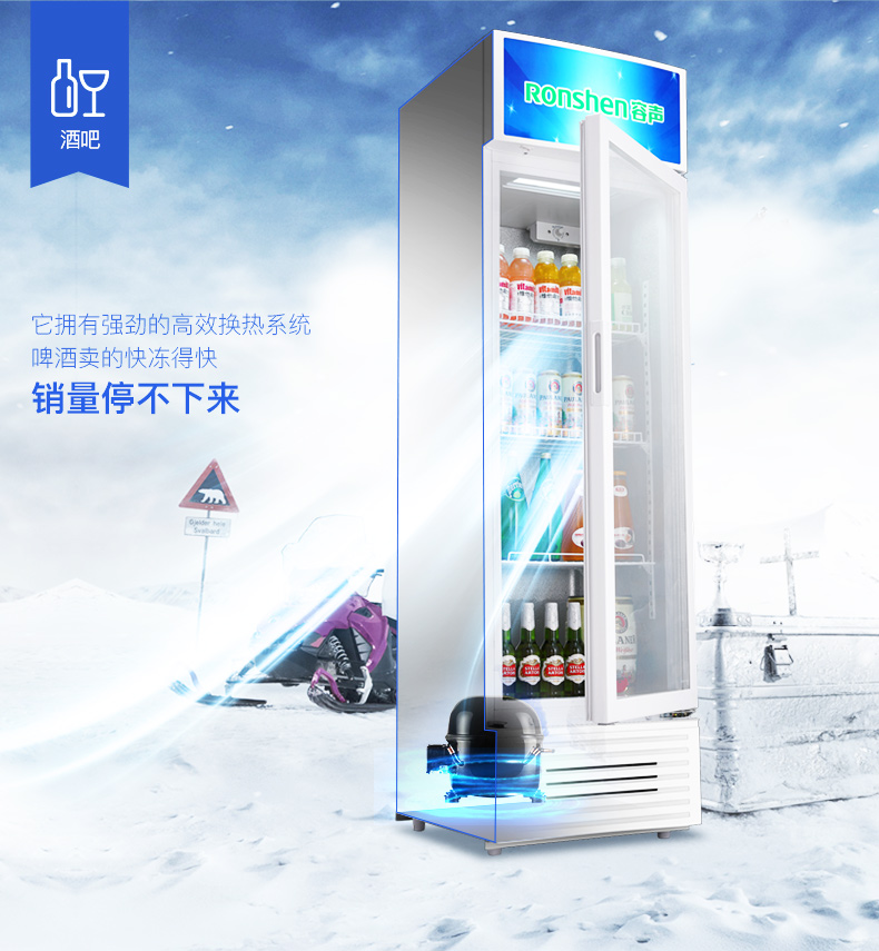 Tủ lạnh Ronshen Rongsheng SC-240LE Tủ đông thương mại tủ lạnh trưng bày tủ lạnh dọc tủ đông 500 lít
