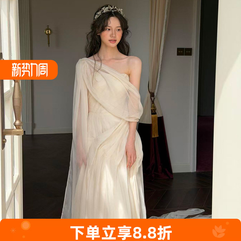 French-Style Light Wedding Dress, High-End Fairy-Like Style, Suitable for Welcoming Guests and Leaving the House, Wedding Morning Gown with a Train, Goddess-Like Dress French-Style Light Wedding Dress, High-End Fairy-Like Style, Suitable for Welcoming Guests and Leaving the House, Wedding Morning Gown with a Train, Goddess-Like Dress