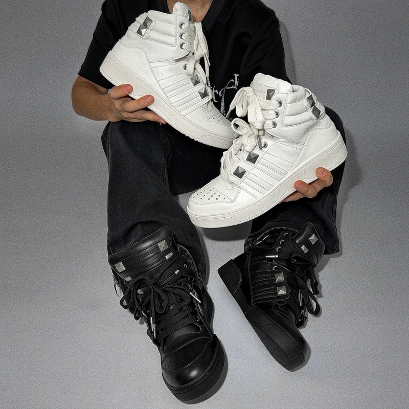 Y2K Studded High-Top Shoes for Men and Women, Niche Dark Style, Height-Increasing Sneakers, Y2K Style Black Warrior Couple Loafers, Trendy Y2K Studded High-Top Shoes for Men and Women, Niche Dark Style, Height-Increasing Sneakers, Y2K Style Black Warrior Couple Loafers, Trendy