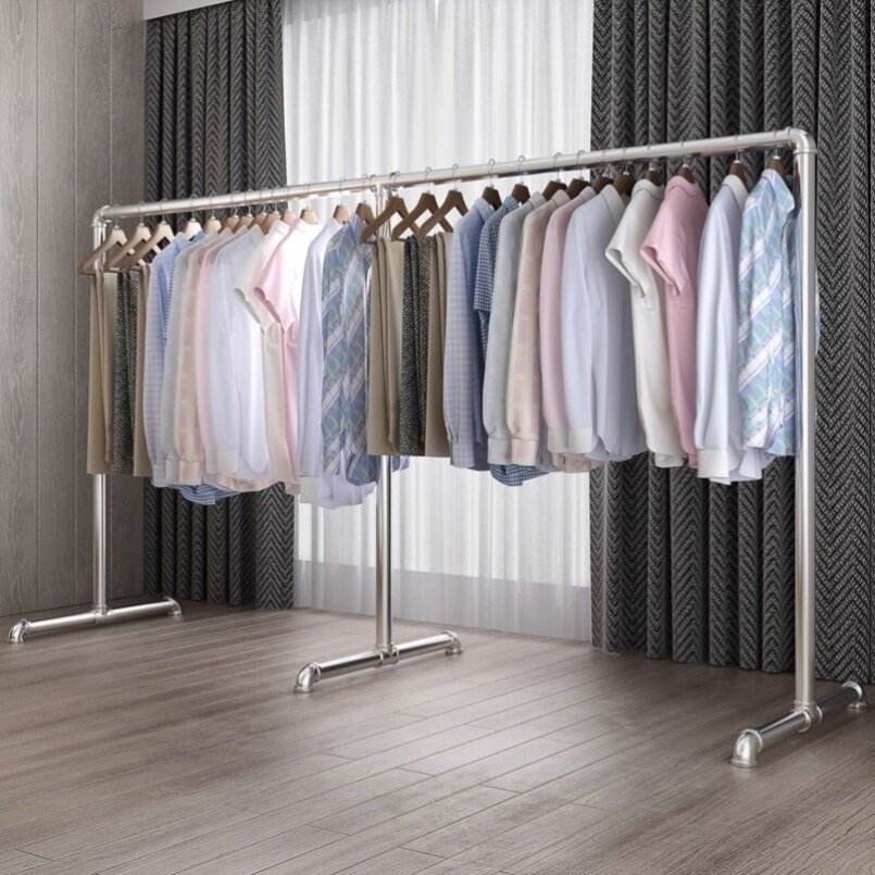 Outdoor stainless steel large horizontal bar iron rack for drying clothes home quilt rack drying rack floor outdoor windproof