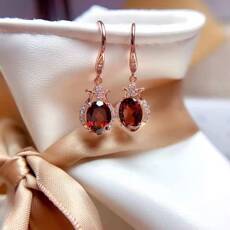 Серьги 天然石榴石紫水晶黄水晶橄榄石耳钉个性时尚18k金纯银宝石耳坠