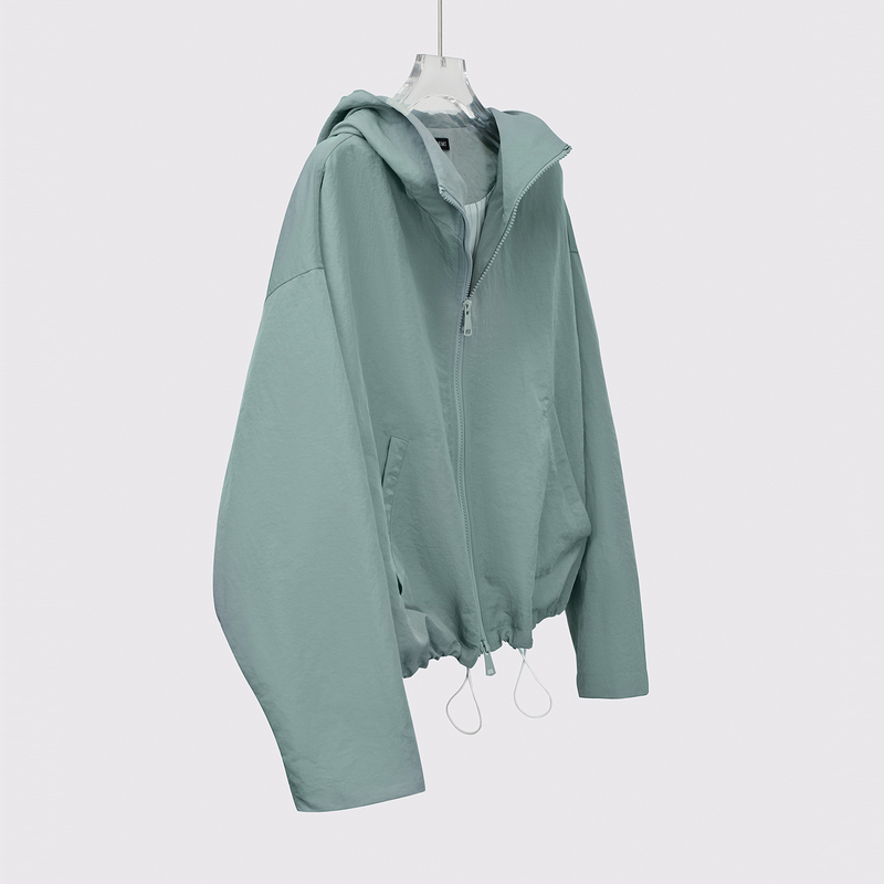 Low-Key Stylish Windbreaker Jacket for Women, Spring and Autumn Waterproof Short Coat, Baseball-Style Oversized Jacket in Trendy Pea Green