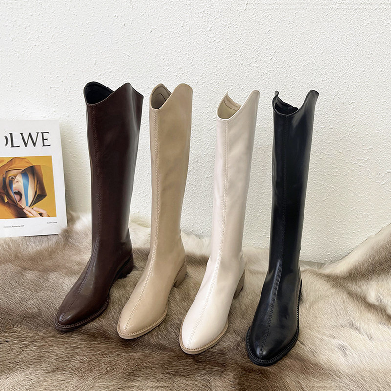 Tide-card elastic long cylinder boot female riding boots 2022 autumn winter new high cylinder long boots western denim white boots