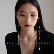 VIA natural pearl hanging neck light luxury retro fashion ins New Tide glasses rope glasses chain women do not fade