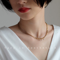 VIA New Tide stitching thick chain natural pearl necklace ins cold wind European and American hip hop do not fade choker women