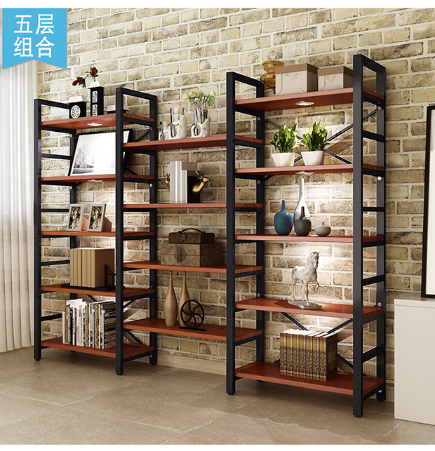 Giá sách gỗ thép rèn sắt giá phòng khách sàn tường phân vùng lưu trữ giá đơn giản kệ nhiều lớp kệ - Kệ kệ góc tường