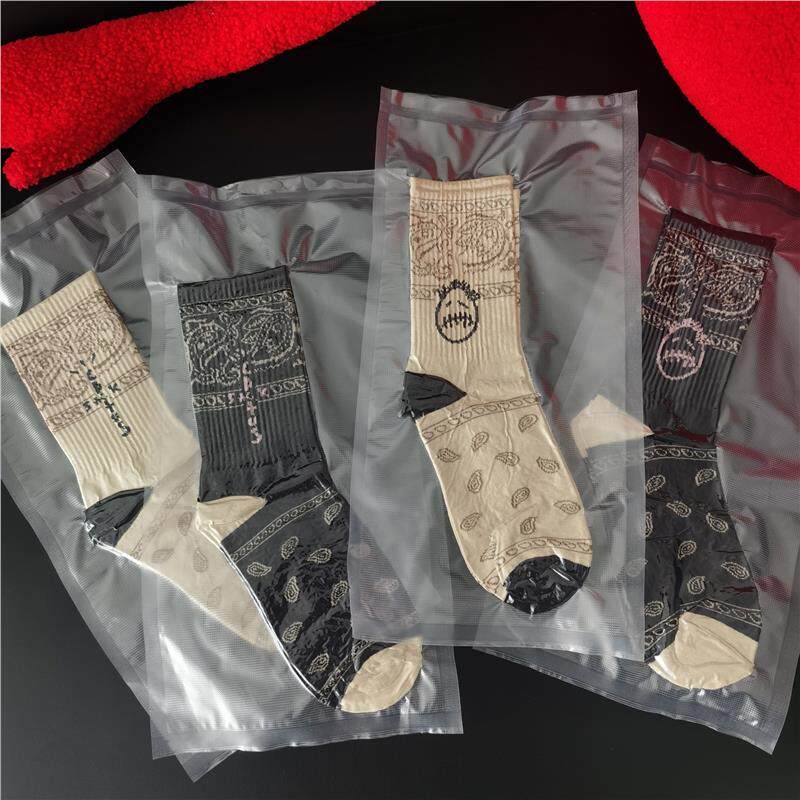 Croatia Vacuum-Packed Sports Socks with Ghost Face and Cashew Flower Pattern, Aj1 Brand, ins Unisex Mid-Calf Hip-Hop Street Style