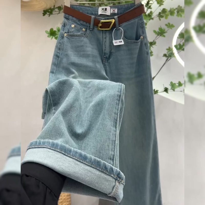 Straight-Leg Light-Colored Jeans for Women, High-Waisted, Slimming, Soft Fabric, Autumn Wear, 2026 New Style, Loose Wide-Leg Pants Straight-Leg Light-Colored Jeans for Women, High-Waisted, Slimming, Soft Fabric, Autumn Wear, 2026 New Style, Loose Wide-Leg Pants