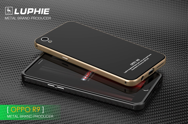Luphie Aircraft Aluminum Metal Frame 9H Tempered Glass Back Cover Case for OPPO R9