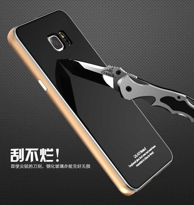 Luphie Aircraft Aluminum Metal Frame 9H Tempered Glass Back Cover Case for Samsung Galaxy Note 5 N9200