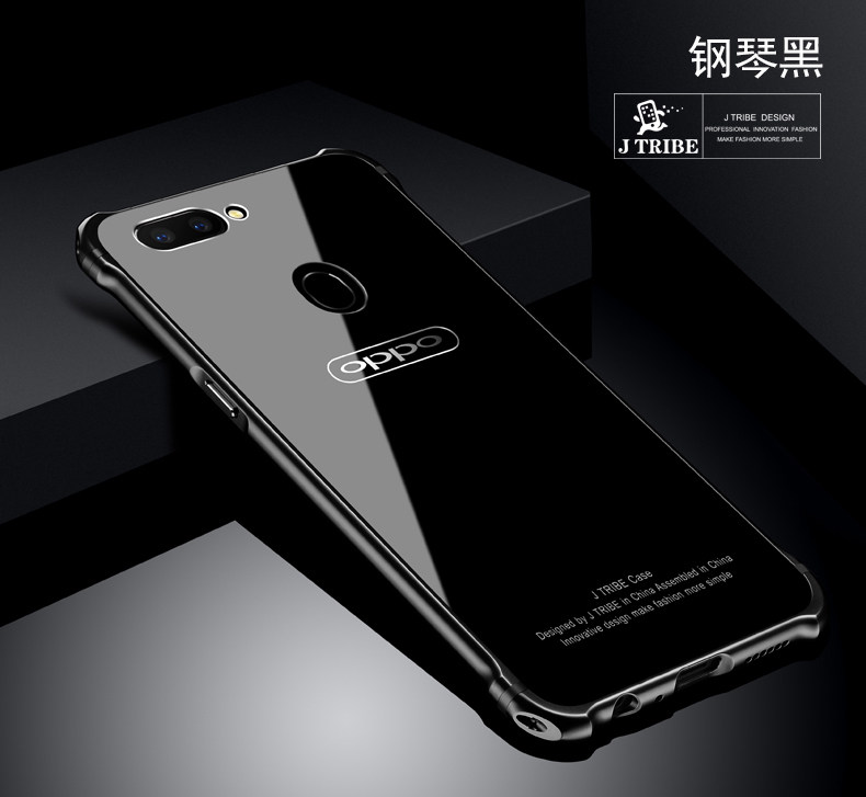 iy Rainbow Aluminum Metal Frame 9H Tempered Glass Back Cover Case for OPPO R11s & OPPO R11s Plus