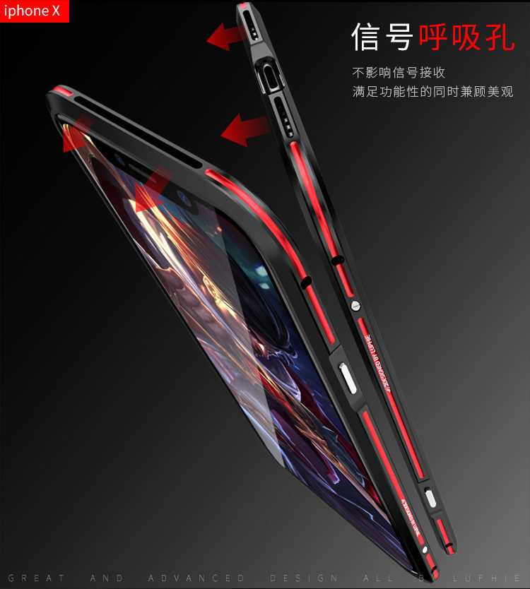 Luphie Bi-Color Blade Sword Slim Light Aluminum Bumper Frosted PC Back Cover Case for Apple iPhone X