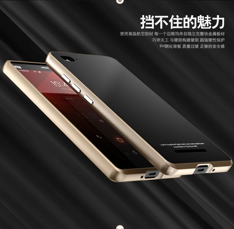 Luphie Aircraft Aluminum Metal Frame 9H Tempered Glass Back Cover Case for Xiaomi Mi 4C