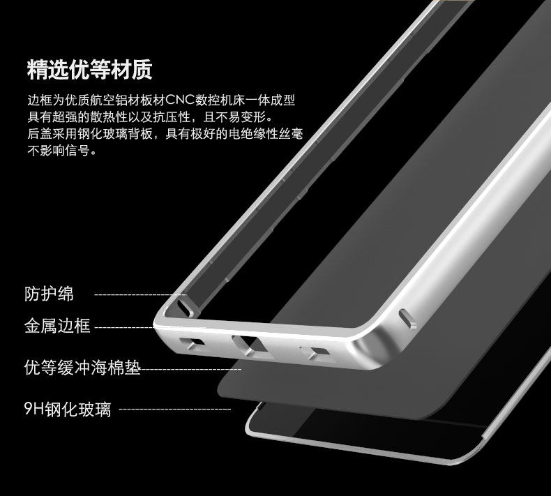 Luphie Aircraft Aluminum Metal Frame 9H Tempered Glass Back Cover Case for Samsung Galaxy Note 5 N9200