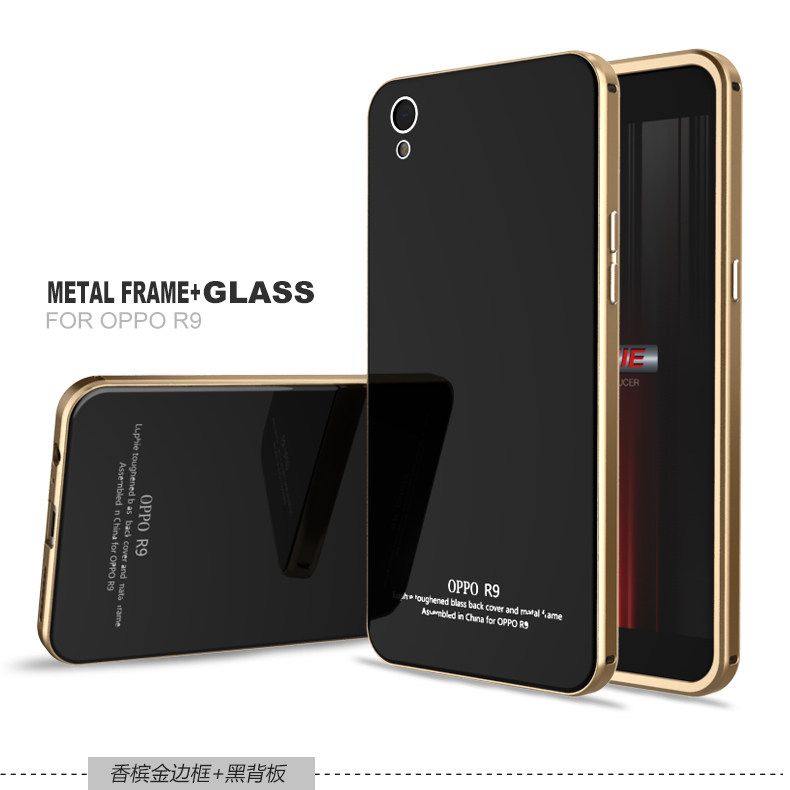 Luphie Aircraft Aluminum Metal Frame 9H Tempered Glass Back Cover Case for OPPO R9