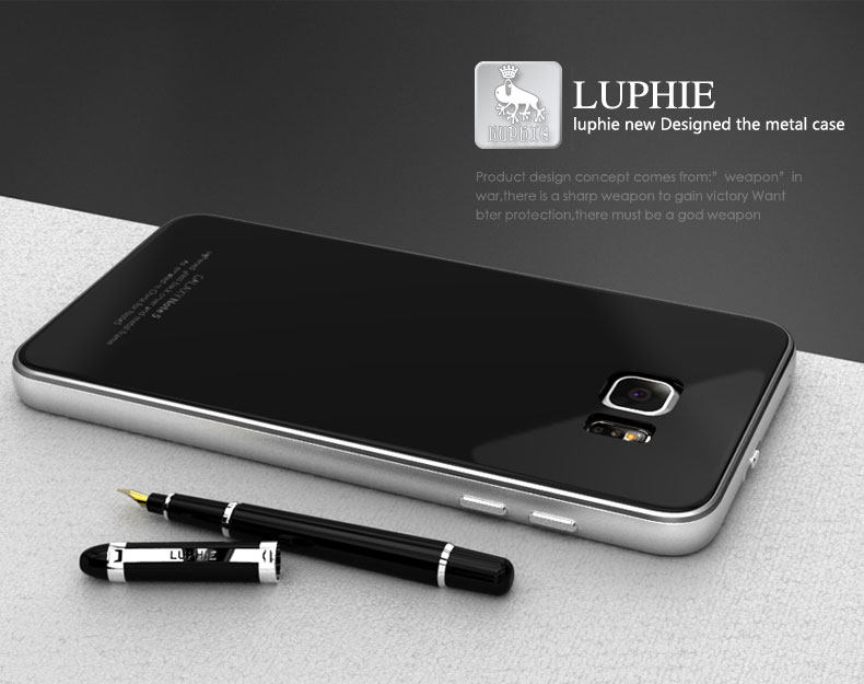 Luphie Aircraft Aluminum Metal Frame 9H Tempered Glass Back Cover Case for Samsung Galaxy Note 5 N9200