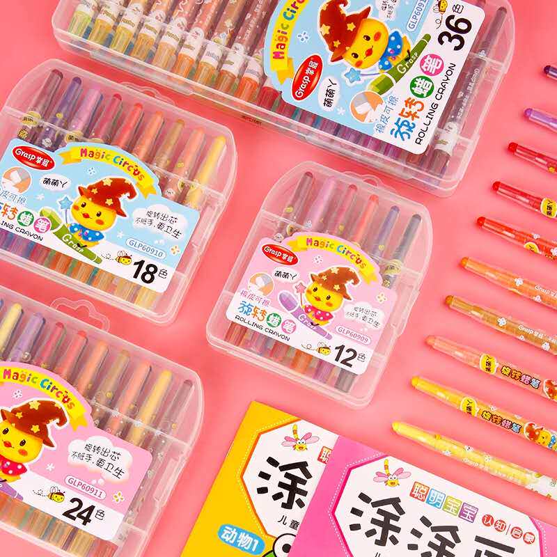 Mastery of cute girl swivel crayons 12 18 24 36 36 washable oil painting stick children safety carnivals crayons