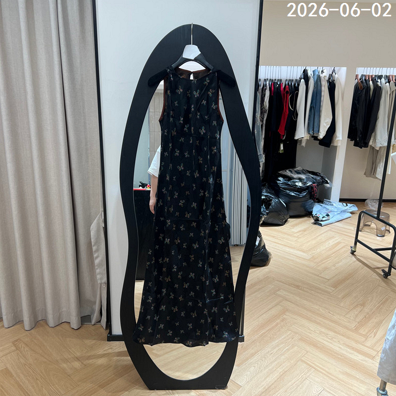 European Station 2026 Summer New Elegant Fashion Round Neck Xiangyun Silk Butterfly Sleeveless Vest Dress 9018