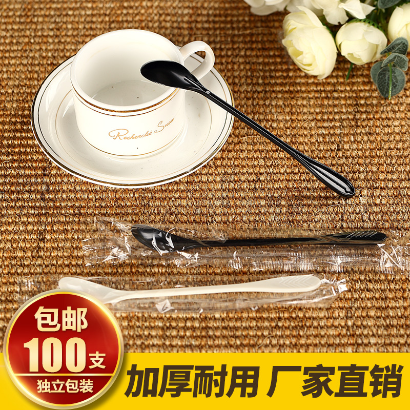 One - time coffee mixing rod coffee spoon long - handle plastic tea drink stirring spoon with 100 separate