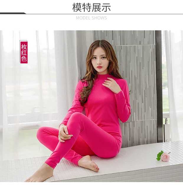 Modal Qiuyi Qiuku Phụ nữ cotton nửa cao cổ đồ lót nhiệt thiết lập cao co giãn chặt chẽ đặt đáy đồ bộ