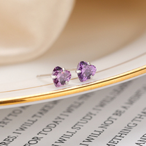 Purple love earrings female sterling silver heart shape 2020 New Tide Japanese and Korean simple ins small and exquisite ear jewelry