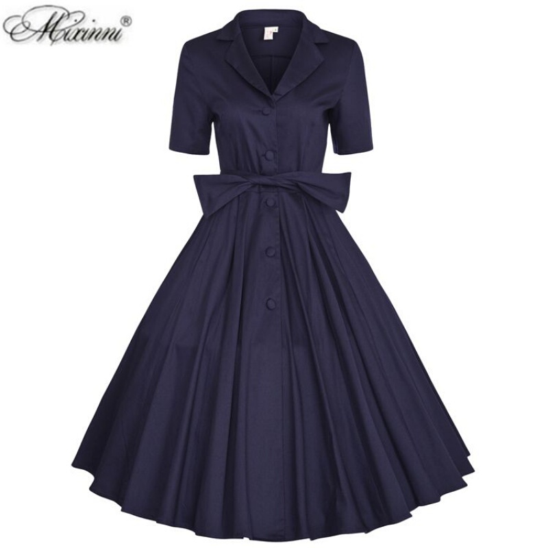 Hepburn-Style Vintage 1950S-Inspired Lapel Short-Sleeve Plus-Size Dress for Curvy Women, Slimming and Waist-Cinching with a Flared Hem