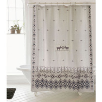 Nordic retro Fair Island textured linen thickened waterproof mold shower curtain bathroom curtain partition curtain