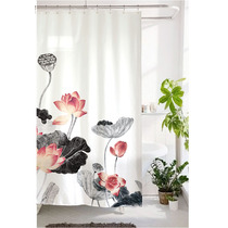 Chinese style Japanese ink lotus waterproofing mildew and environmental protection personality partition curtain kitchen curtain toilet bathroom hanging curtain