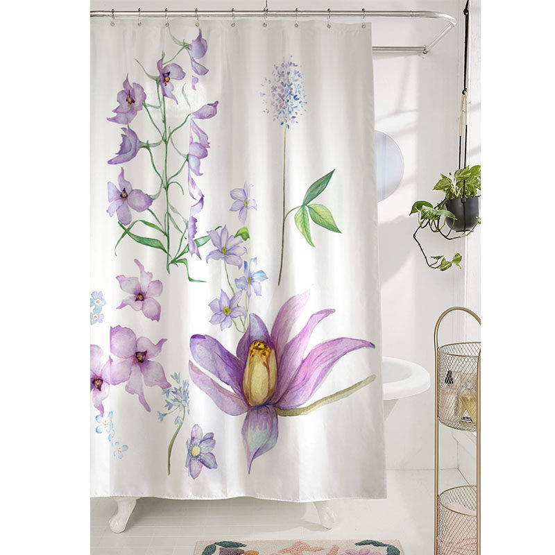 Clean Purple Flower Plants Thick Waterproof Mold Direction Curtain Curtain Curtain Curtain Curtain