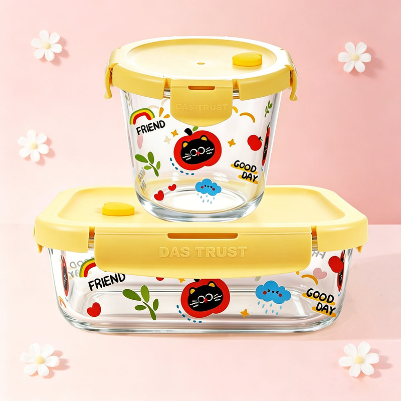 Brown Sugar Apple Cat Collaboration Glass Lunch Box Set of 2 Pieces Brown Sugar Apple Cat Collaboration Glass Lunch Box Set of 2 Pieces
