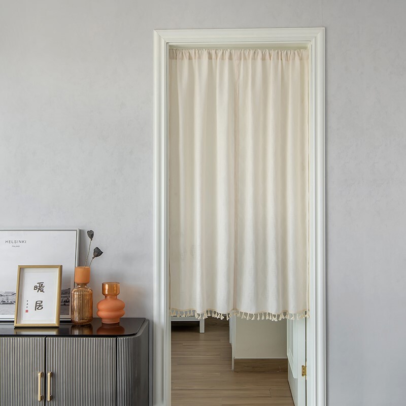 Japanese-Style Door Curtain, Double-Sided Cotton and Linen, Home Use Half-Length No-Drill Curtain, Bedroom Kitchen Blocking Curtain, Suitable for All Seasons