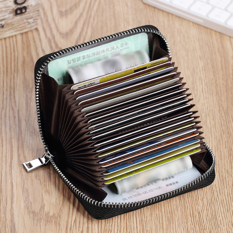Genuine leather card case men's anti-degaussing high-end card holder ultra-thin anti-theft brush card case large capacity female card case compact