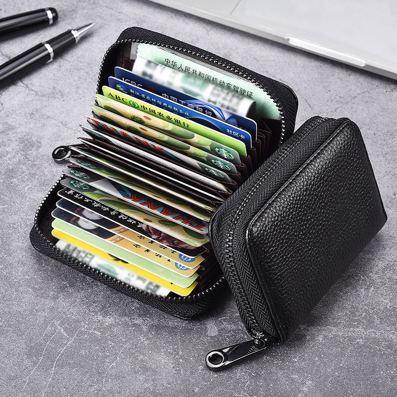 Genuine leather card bag male anti-magnetic ultra-thin burglar-proof brush document card bag large-capacity female upscale card clamping sleeve small