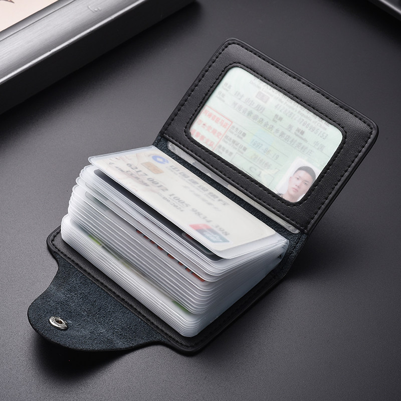 Card-coated male genuine leather minimalist multi-position multi-clamping containing card bag ultra-thin large-capacity clamping sleeve woman small