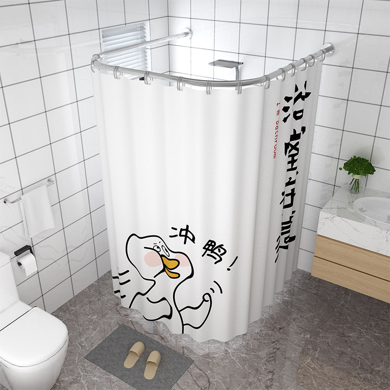 Bathroom Curved Shower Curtain Rod L-Shaped Shower Curtain Set No-Drill U-Shaped Bathroom Retractable Shower Rod Waterproof Partition Curtain