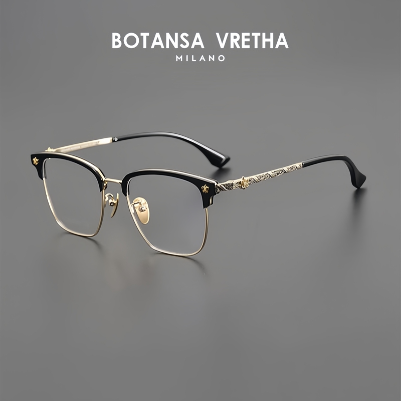 Italian Botansa Vretha&Bv Light Luxury Carved Prescription Glasses for Men and Women, Business Style, Large Face, Ultra-Light Frame
