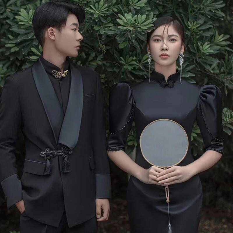 Retro photography props suitable for photo sessions, black dress, couple clothing for beloved, Chinese style Retro photography props suitable for photo sessions, black dress, couple clothing for beloved, Chinese style