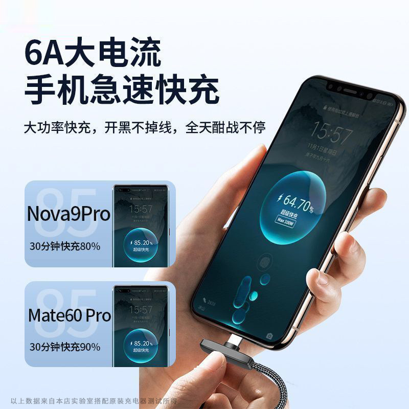 Biaoyu Elbow Flash Charging Typec120W Fast Charging Suitable for Huawei Mate70 Honor Magic8Pro Gaming Gt Mobile Phone Pura60 Data Cable Extension 2m P50/80 Charger Cable Usb-C