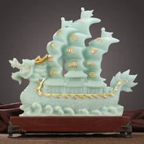 Jade smooth sailing ship pendulum large dragon boat crafts living room office desktop decoration craft decoration